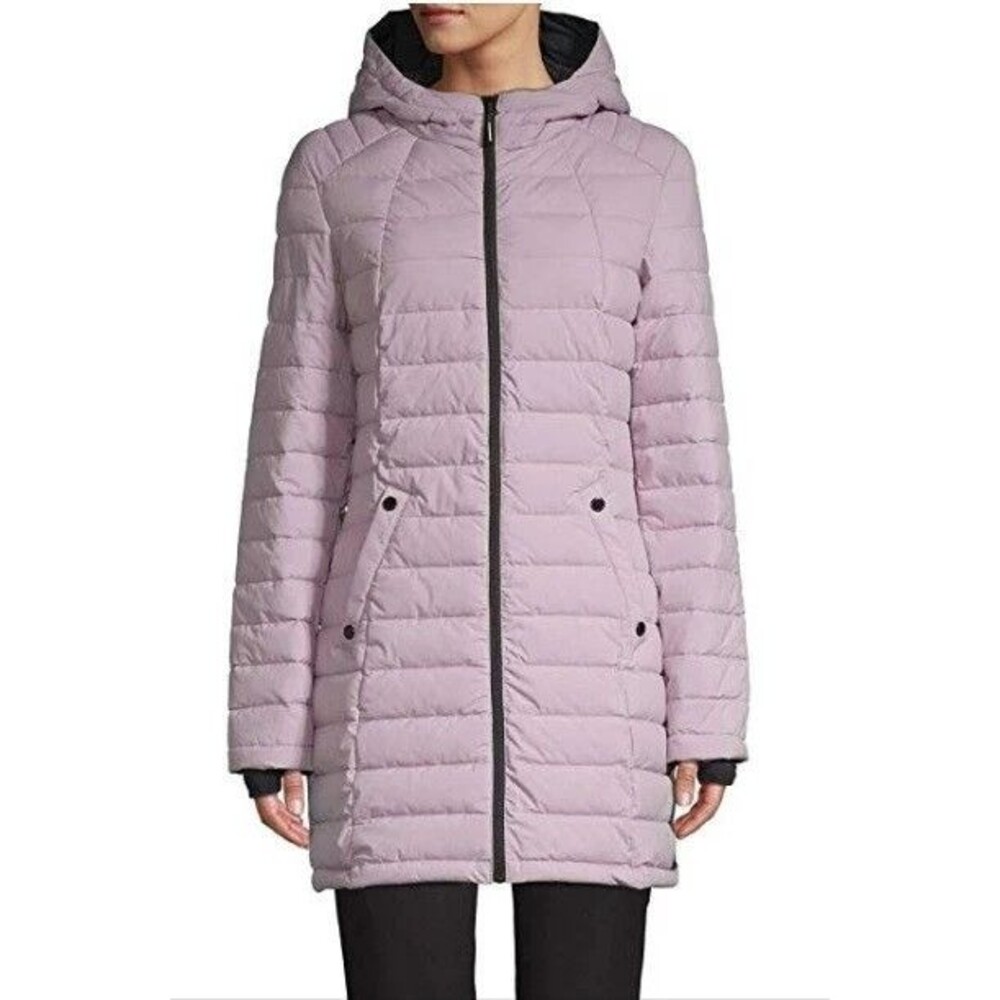 HFX Halifax Scuba Stretch Active Women Sz L Hooded Puffer Coat Lilac Charcoal
